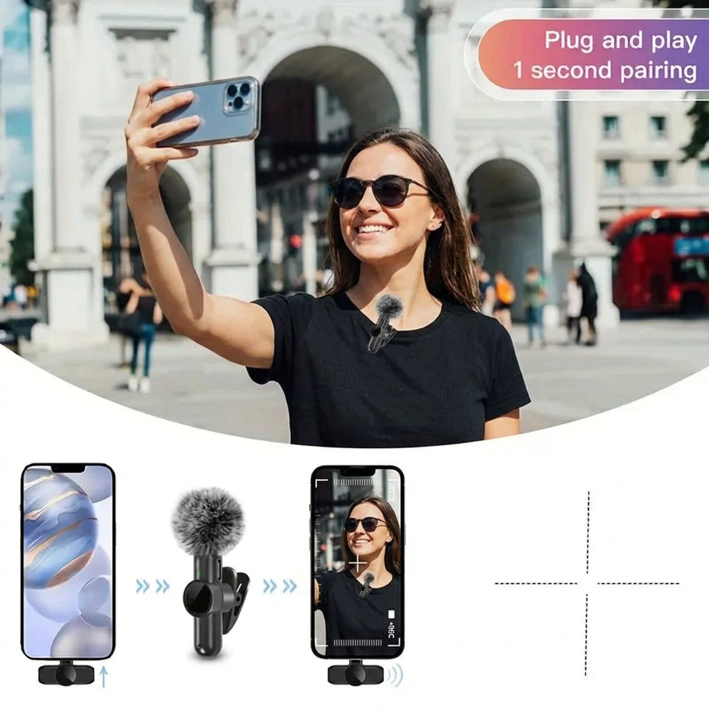 Wireless Lavalier Microphone With Windproof Cover Audio Video Recording Mini Mic For iPhone Android Mobile Phone Microphone