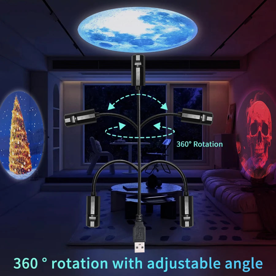 Led Halloween Moon Lamp USB Projector Night Light Christmas Holiday Ornaments for Ceiling Wall Atmosphere Mood Light Adjustable