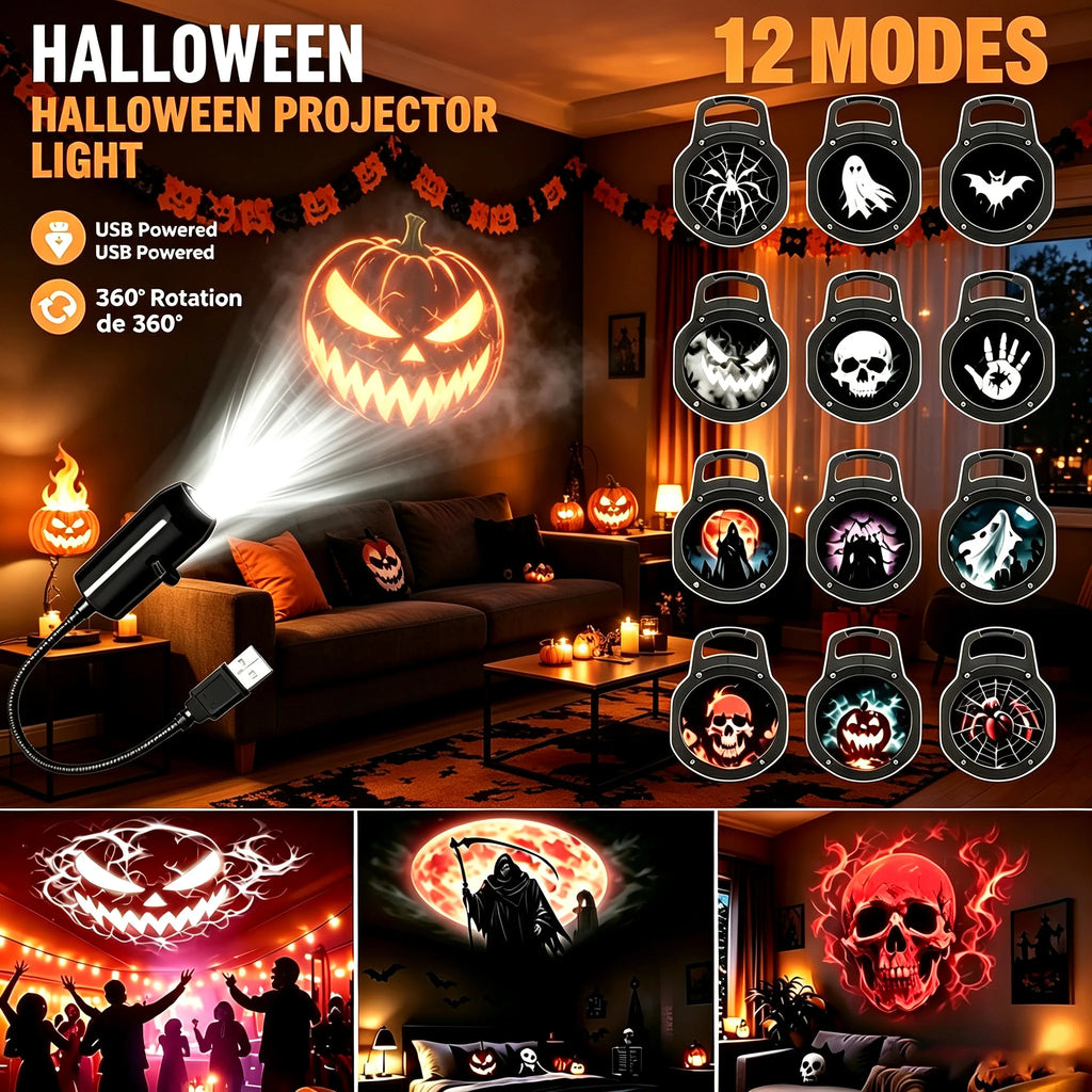 Halloween Led Projector Night Lights USB Plug and Play HD LED Projector Lights for Room Ceiling Window Halloween Decor Wall Lamp