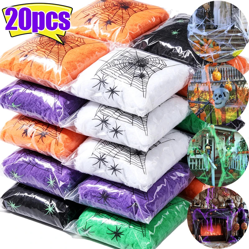 Wholesale Artificial Spider Web Halloween DIY Hanuted House Stretchy Cobwebs with Fake Spiders Indoor Outdoor Garden Party Decor