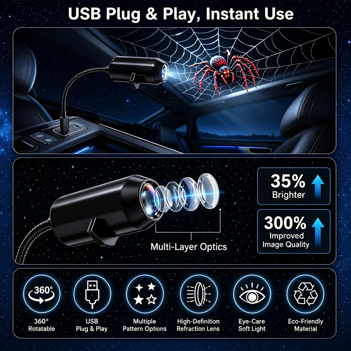 Halloween Led Projector Night Lights USB Plug and Play HD LED Projector Lights for Room Ceiling Window Halloween Decor Wall Lamp