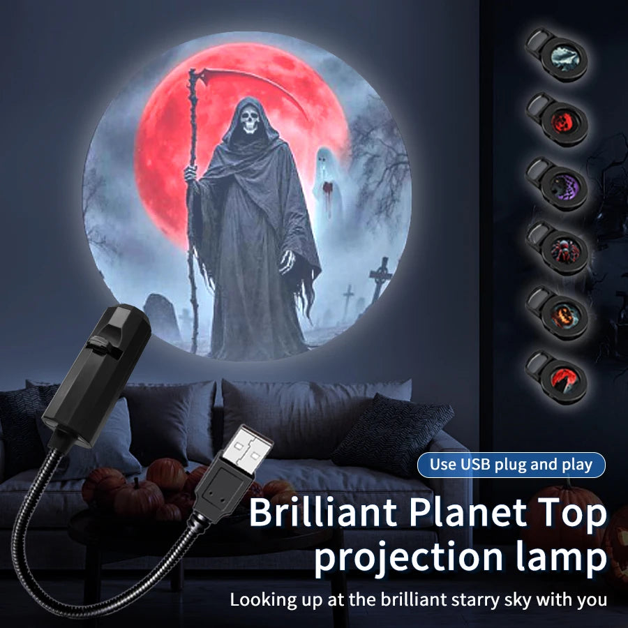 Led Halloween Moon Lamp USB Projector Night Light Christmas Holiday Ornaments for Ceiling Wall Atmosphere Mood Light Adjustable